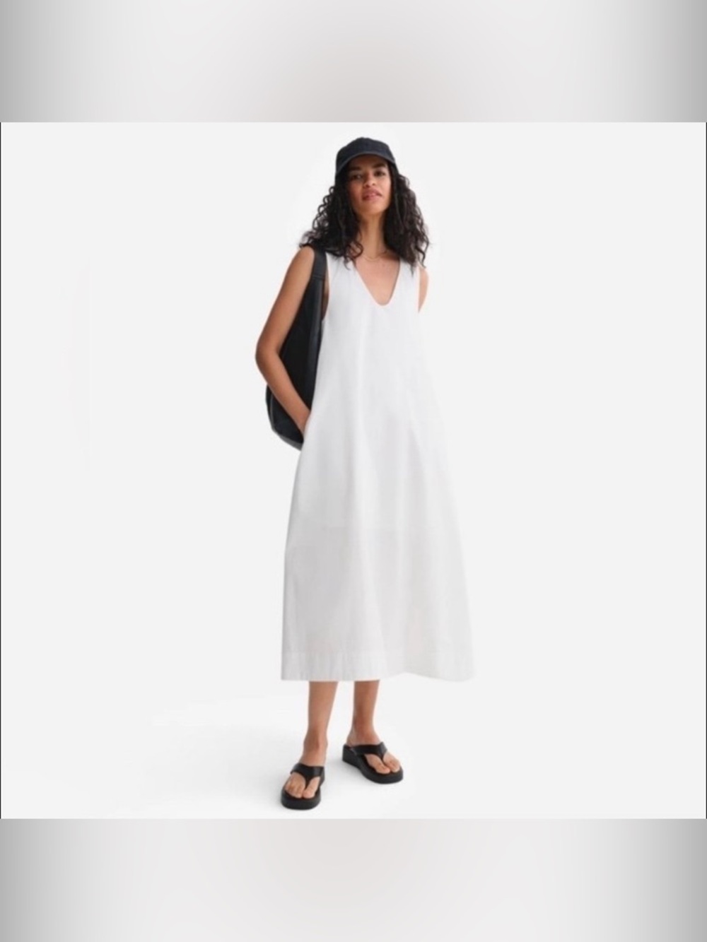 MATE the Label 100% Organic Cotton Poplin Tank Pleated Dress White Sz Large NWT